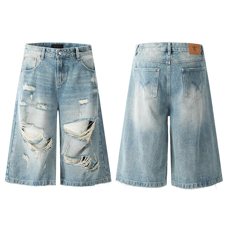 Premium Washed Denim Jeans with Frayed Edges and Holes