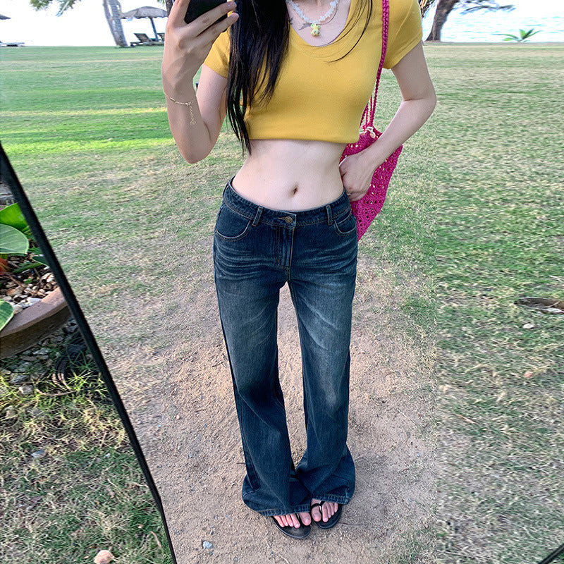 Women's Flare Jeans - High-Street Retro Summer Thin Floor-Length Denim Pants