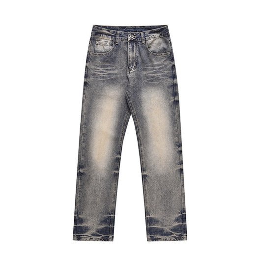 Washed Yellow Mud Dyed Loose Straight Leg Jeans