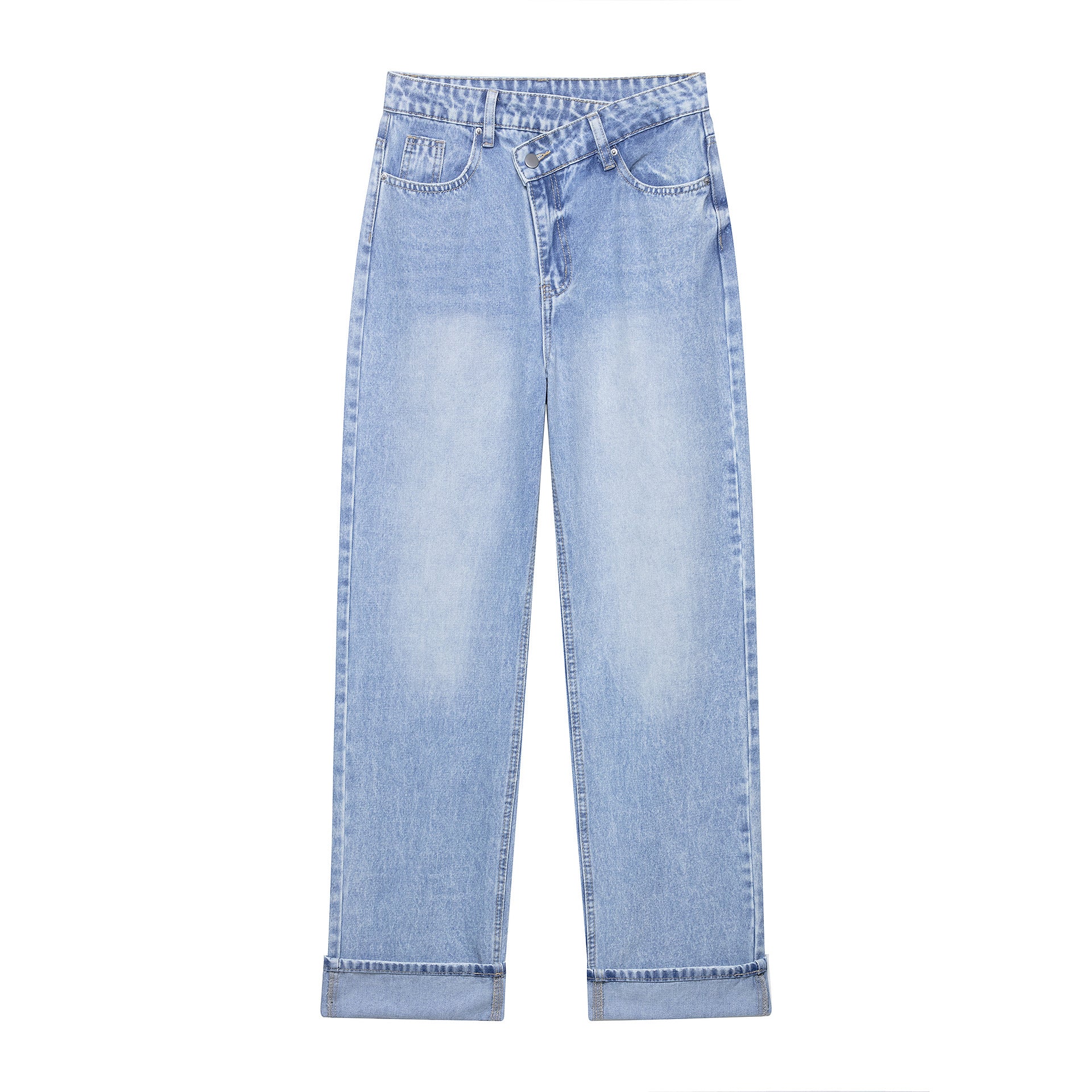 Women's Double Breasted Loose Casual Straight Leg Denim Pants