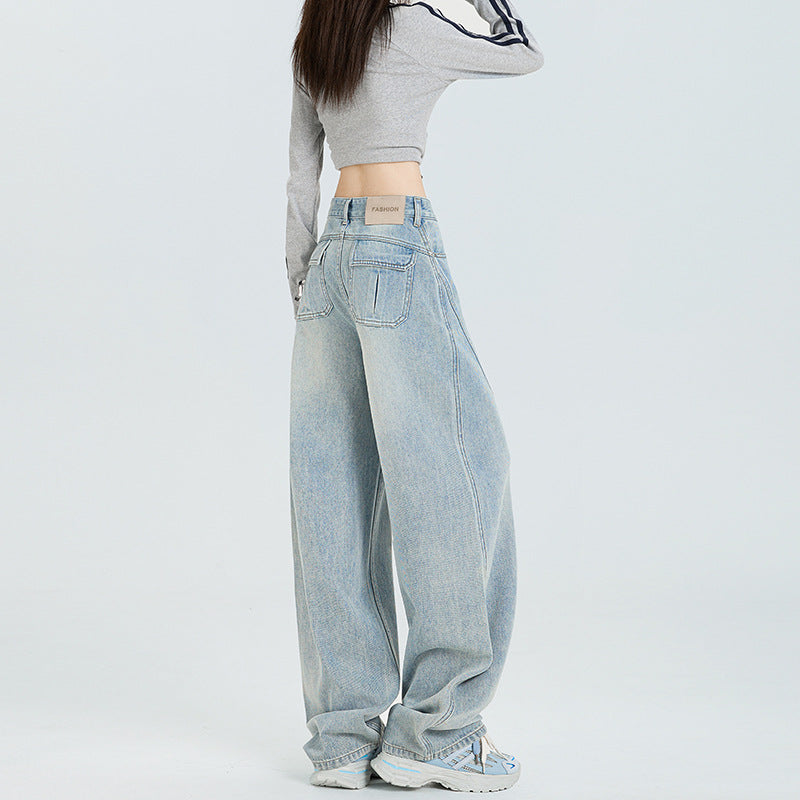 Light-Colored Wide-Leg Jeans for Women - High-Waisted Loose Plus-Size Flare Trousers