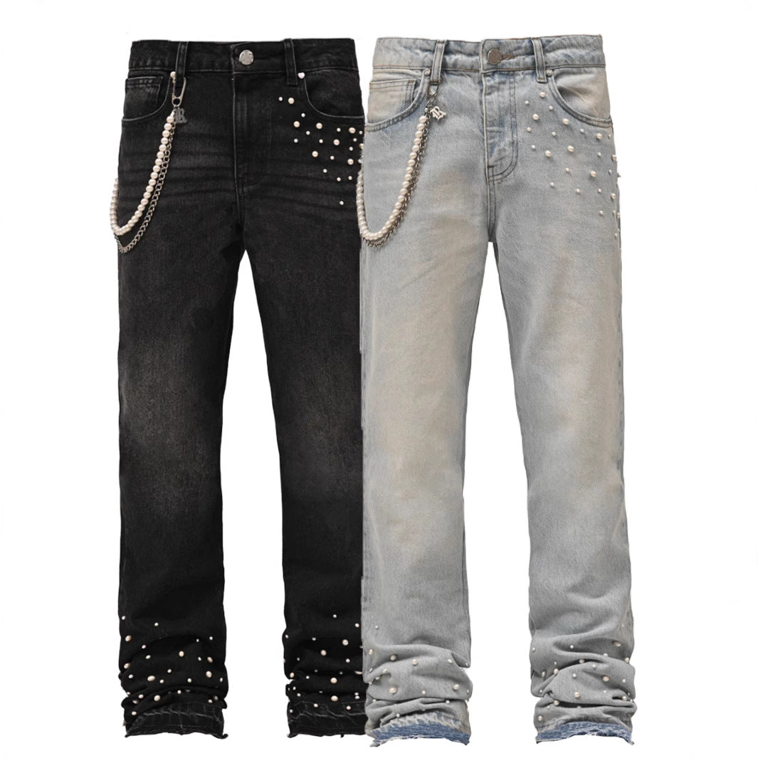 Cross-border Men's Elastic Stacked Denim Straight Pants - Street Fashion