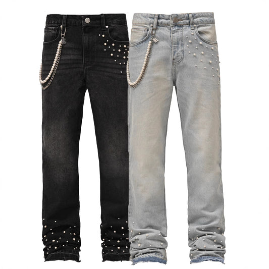Cross-border Men's Elastic Stacked Denim Straight Pants - Street Fashion