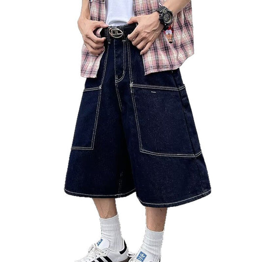 Cowboy Shorts Casual Loose Washed Wide Leg Cropped Pants