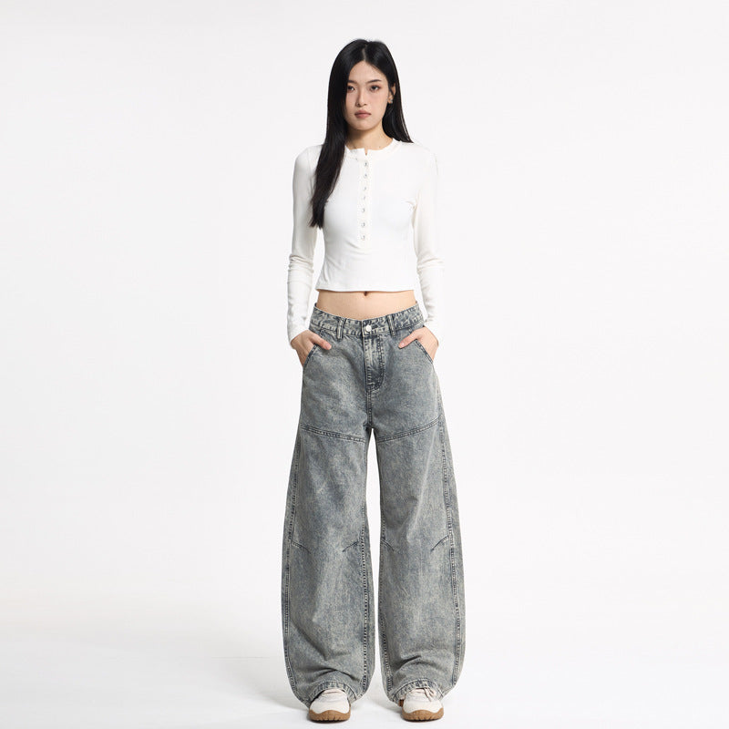 Women's Retro Wide-Leg Distressed Knife-Edge Denim Pants - Unisex Vintage Streetwear