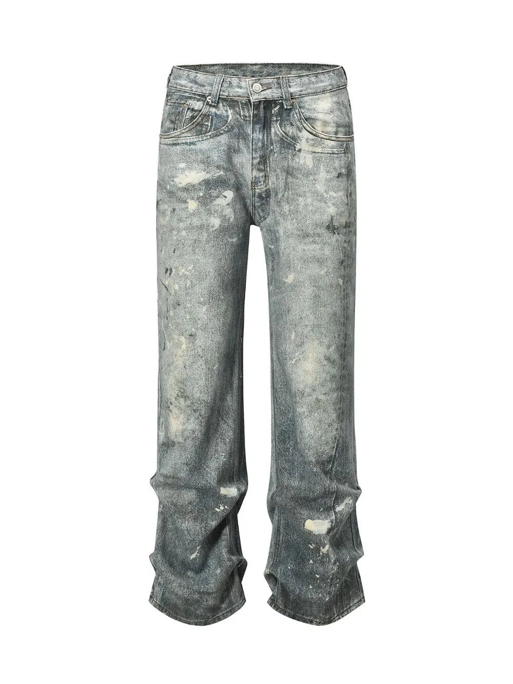 Men's Washed Printed Straight Jeans - Premium Japanese Denim