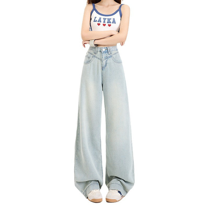 Lycra Tencel Denim Pants for Women - Summer Thin Fit Cool Loose Drape Straight Wide Leg Pants