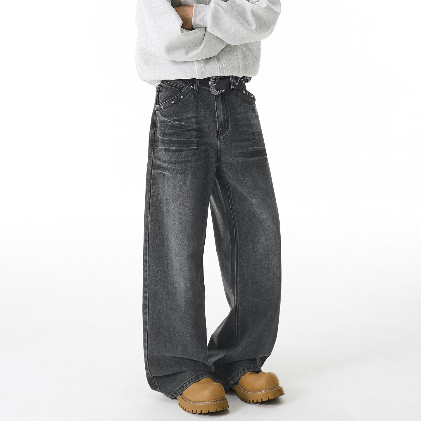 Men's Washed Denim Jeans - Graphite Grey & Blue