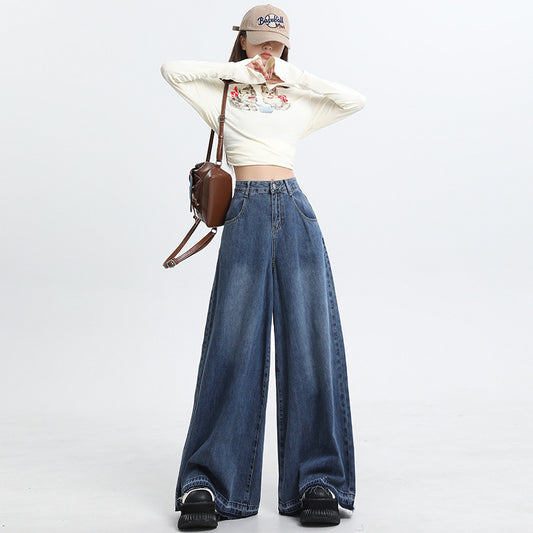 Women's Retro Wide Leg Jeans - Loose Floor-Length Trousers