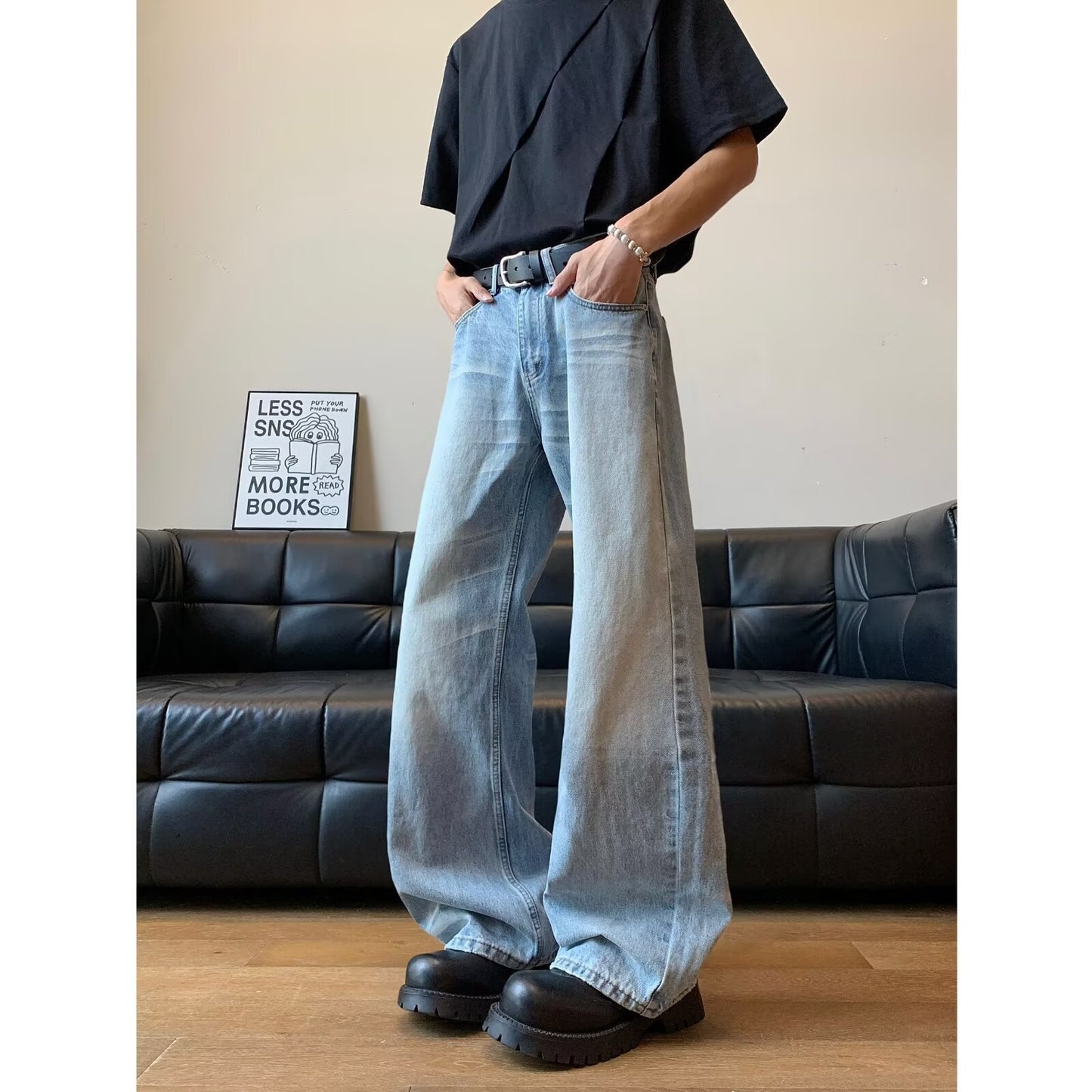 Summer Loose Cat Straight Leg Wide Leg Mop Pants