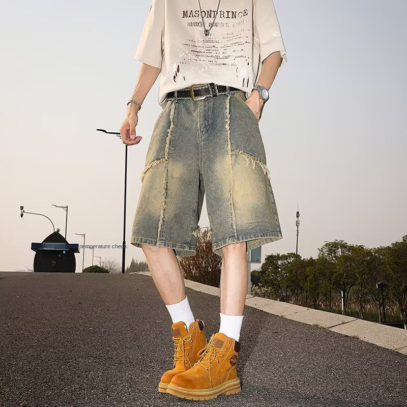 Handcrafted Fringed Edge Denim Shorts