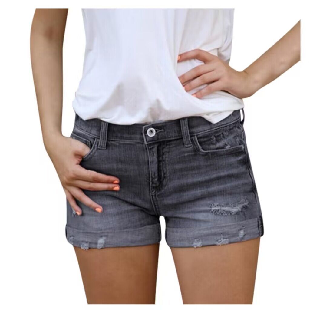 Stretch Slim Fit Ripped Tassel Denim Shorts for Women