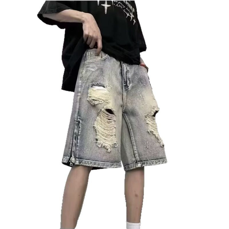 Five Point Hole Beggar Jeans Shorts for Men