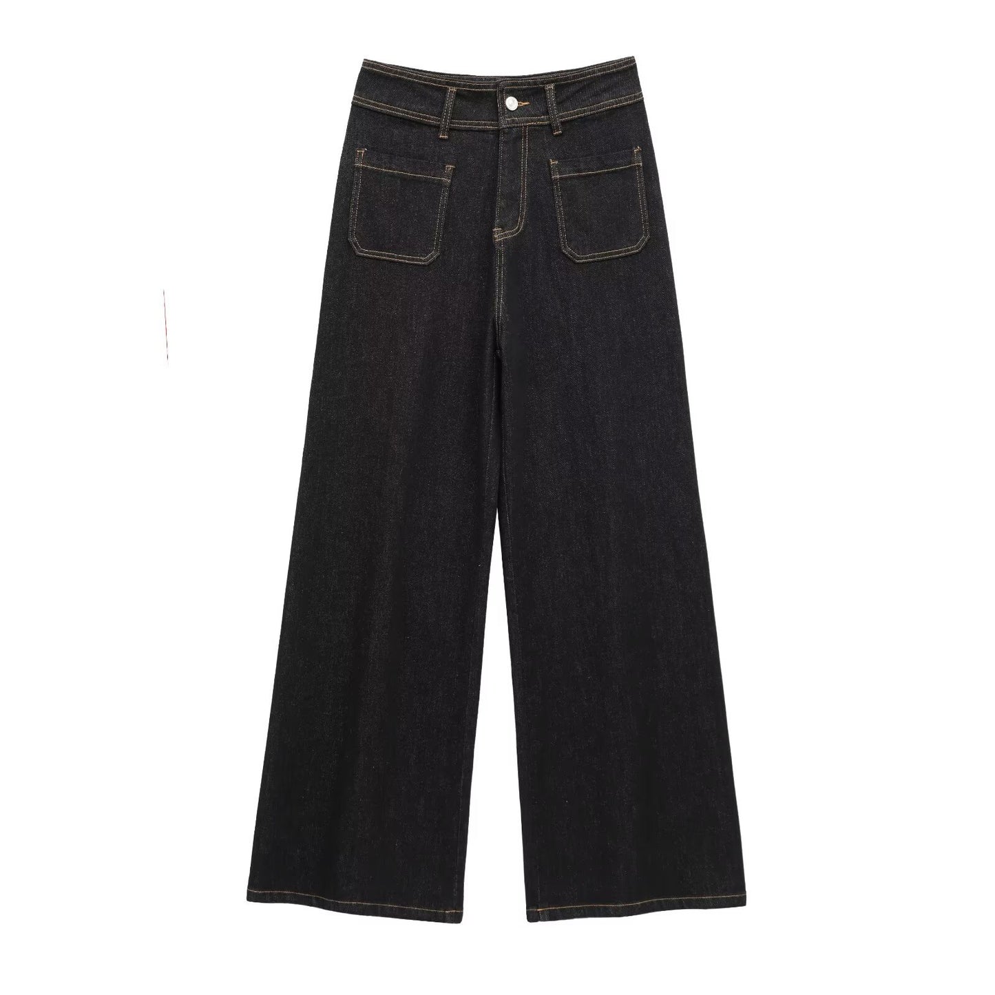 Pocket Embellished High Waist Wide Leg Jeans