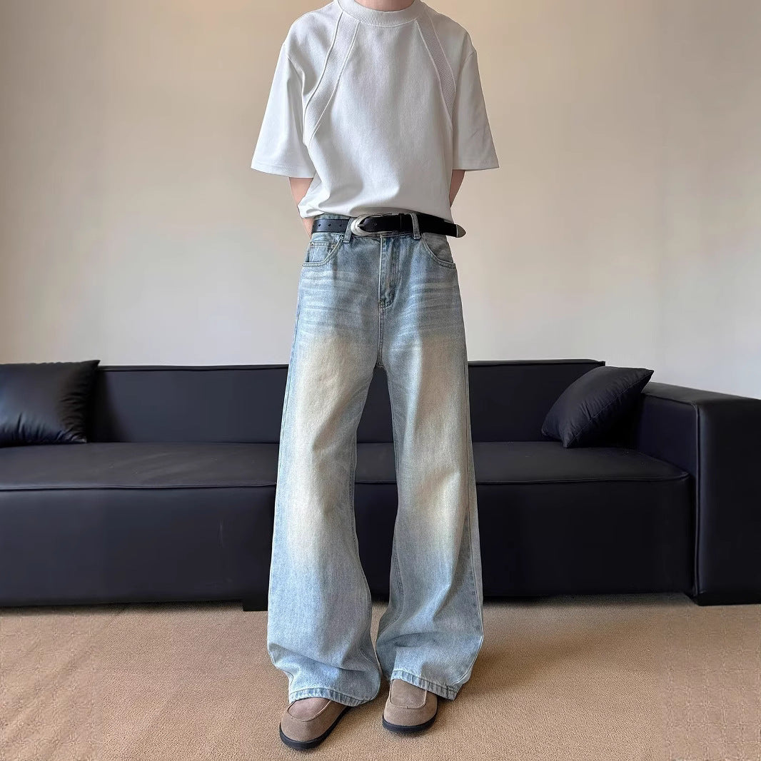 Vintage Curved Jeans with Wide Leg Silhouette and Long Drape