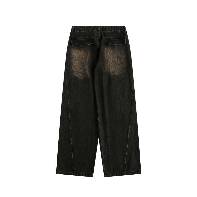 Washed and Worn Multi Pocket Floor Length Jeans