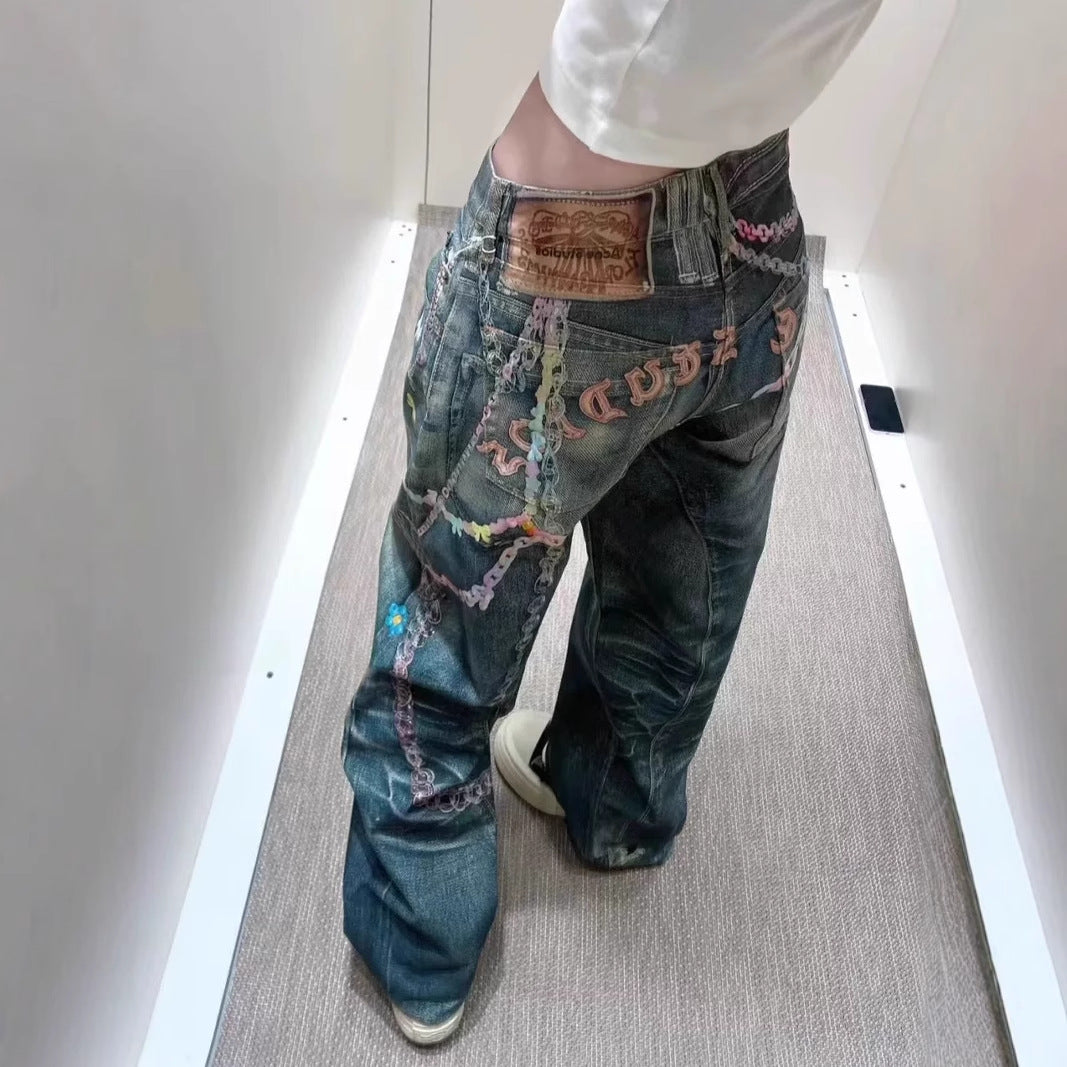 New 3D Candy Chain Printed Imitation Jeans - Loose Fit