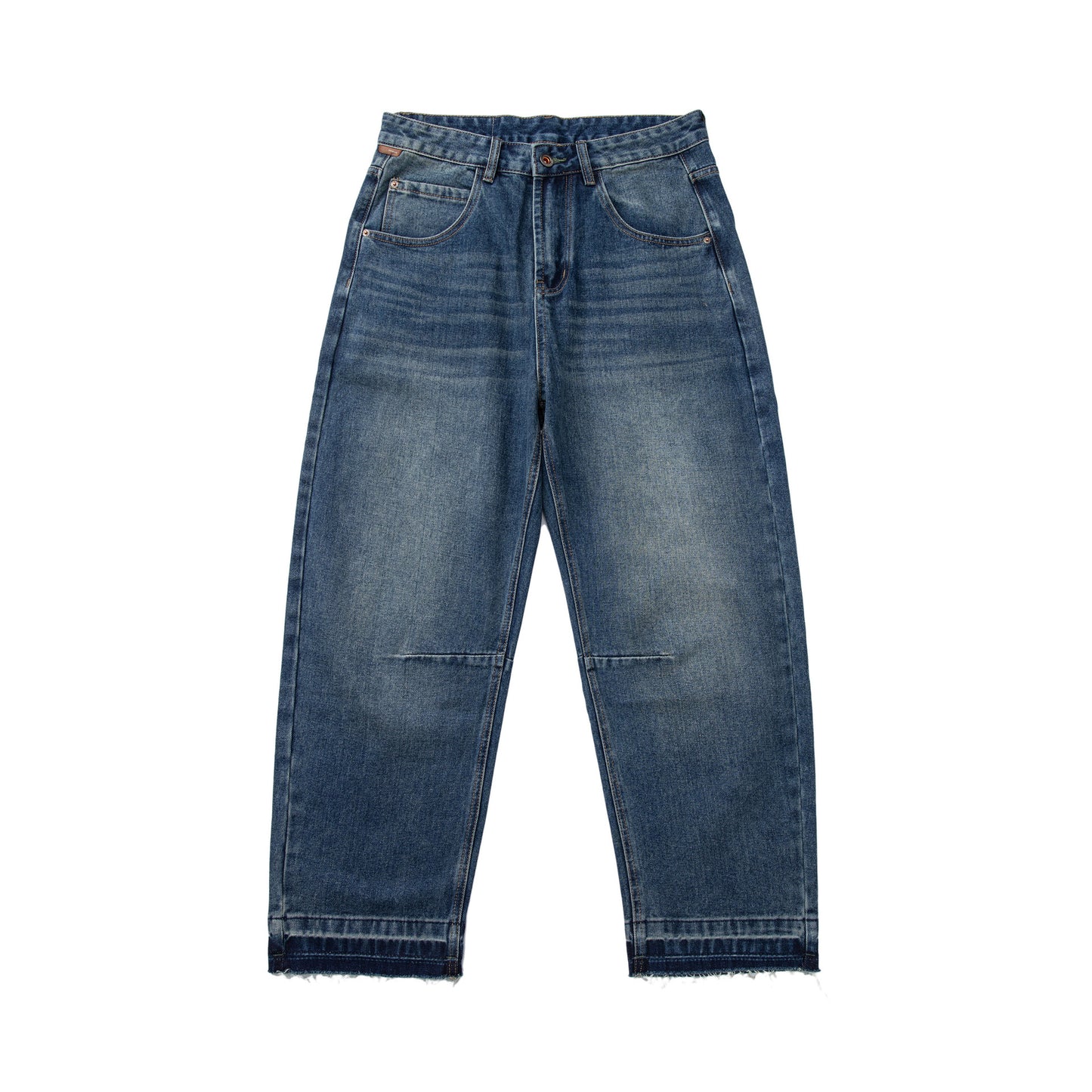 Men's Loose Cuff Tapered Denim Jeans with Catwhisker Wash