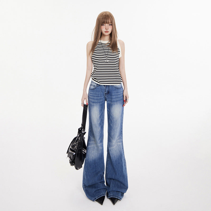 Women's Low Waist Flared Denim Pants - Stylish Spring Wide Leg Trumpet Pants