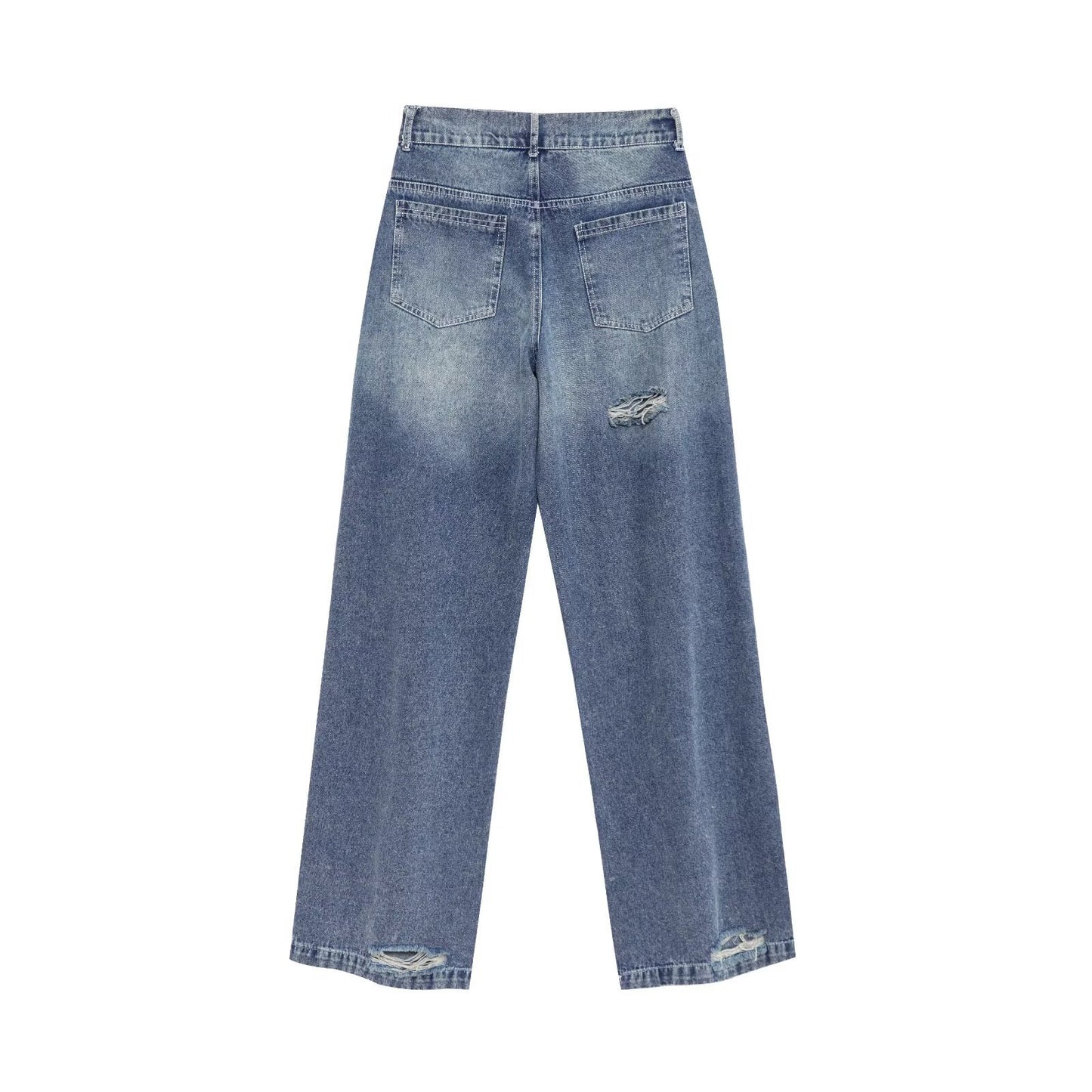 Old Ripped Long Jeans for Women - Sea Blue