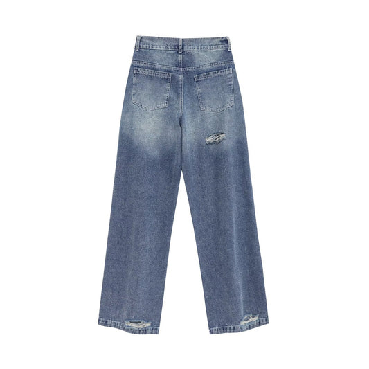 Old Ripped Long Jeans for Women - Sea Blue
