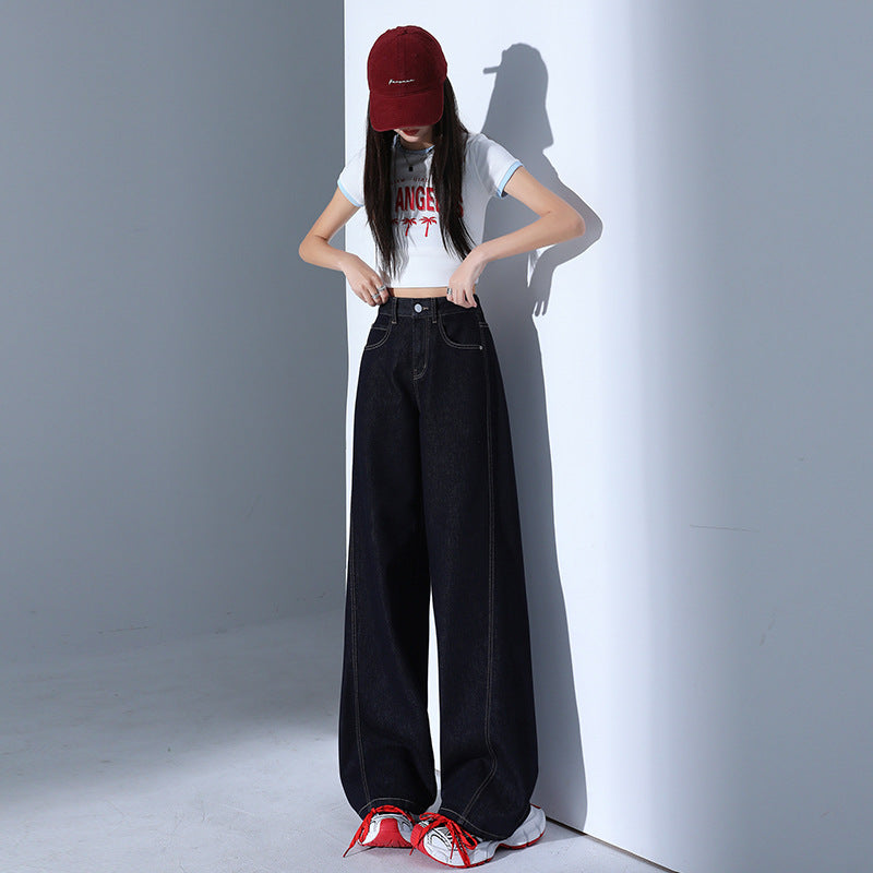 Deep Blue Vintage High-Waisted Wide-Leg Jeans for Women