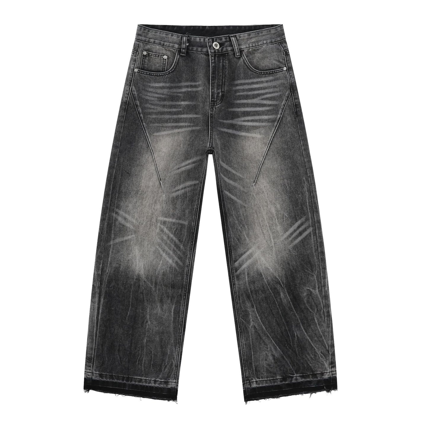 Nirben Denim | New Frayed Hem Washed Gray Men's Jeans with Whiskers