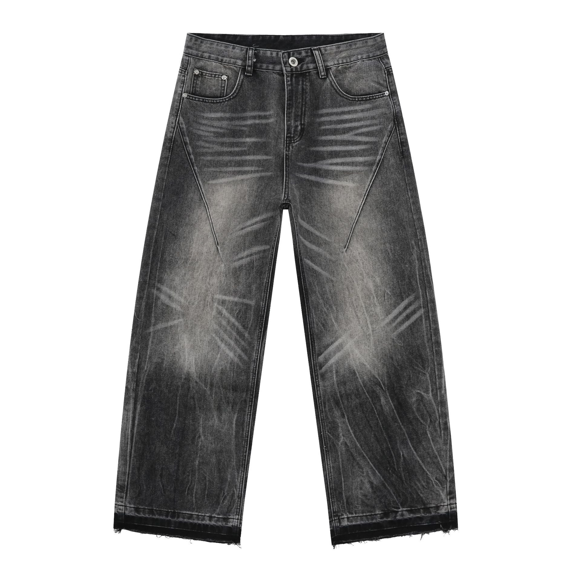 Nirben Denim | New Frayed Hem Washed Gray Men's Jeans with Whiskers