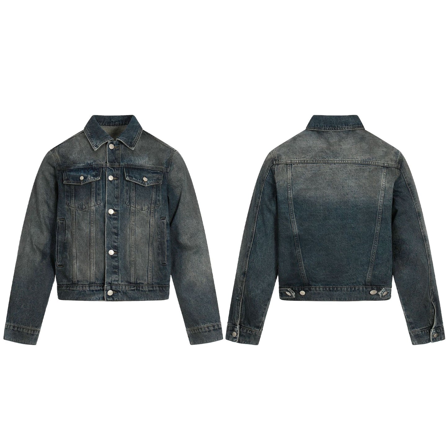 Vintage Street Style High-End Washed Blue Distressed Unisex Denim Jacket