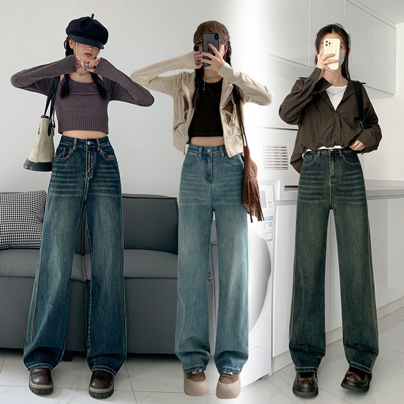 Women's Loose Comfortable Straight Wide-Leg Trousers Soft Denim Pants