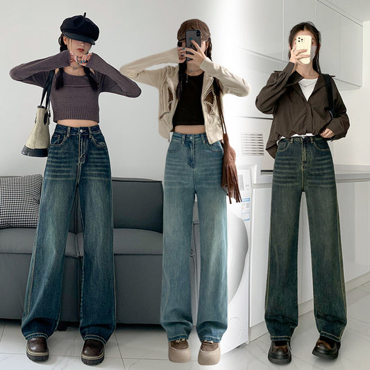 Women's Loose Comfortable Straight Wide-Leg Trousers Soft Denim Pants