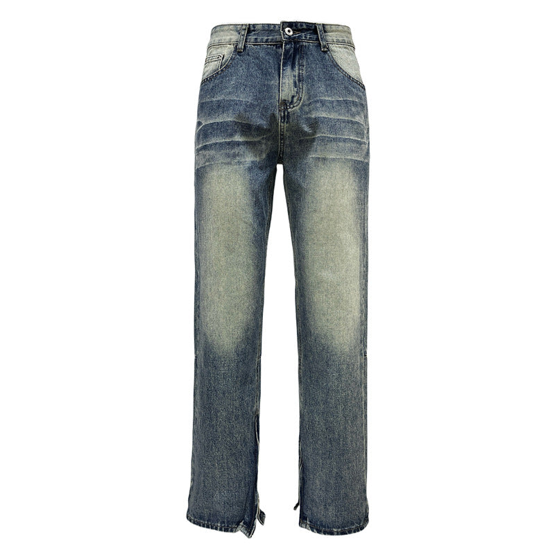 Retro Washed Tie-Dye Straight Blue Jeans - Trendy Unisex Design