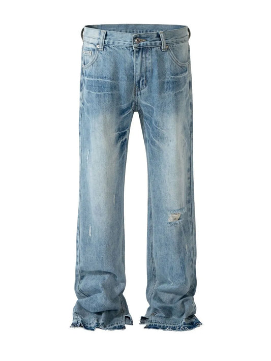 Men's Distressed Raw Hem Jeans - Premium Japanese Denim