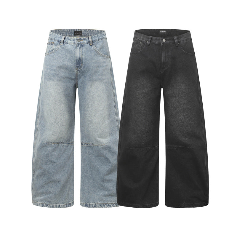 Crinkled Denim Pants for Men and Women - Vintage Hip-Hop Casual Trousers
