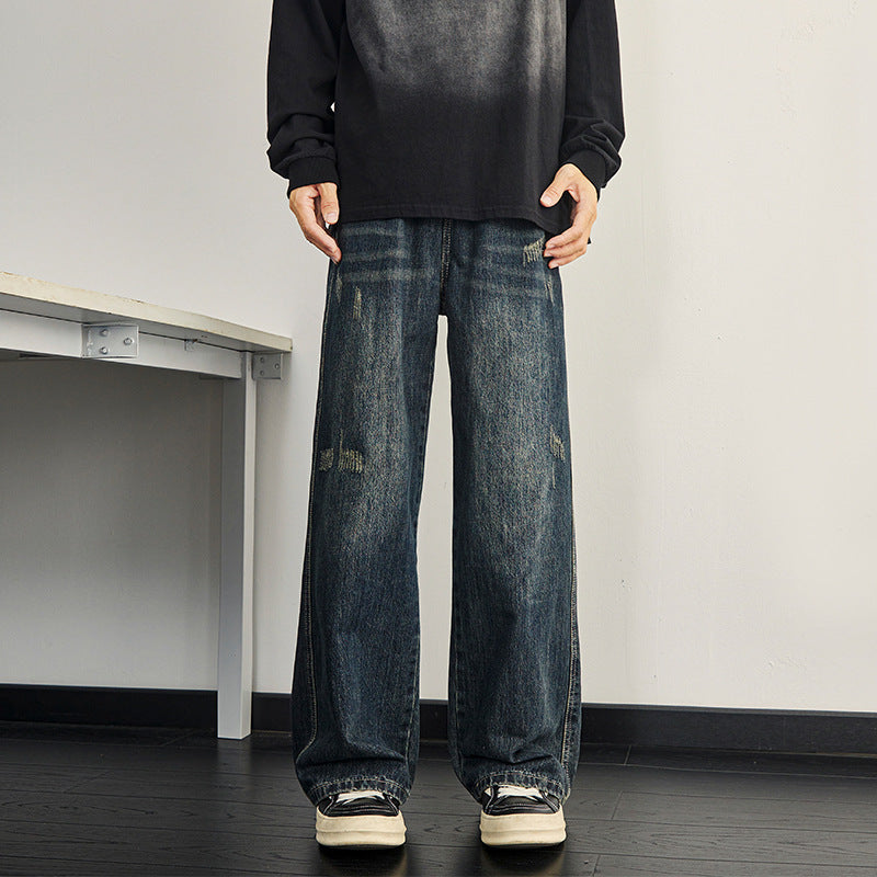Premium Blue Retro Denim Loose Straight Leg Wide Leg Pants