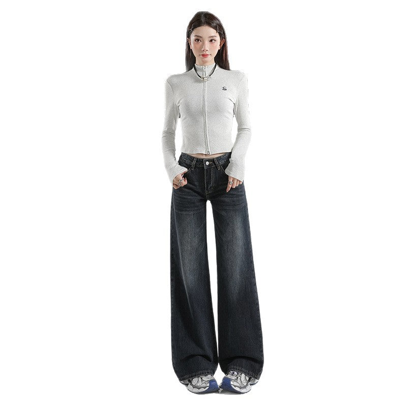 High Waist Loose Straight Leg Slim Fit Denim Pants for Women