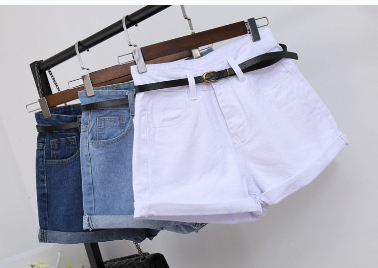 High Waist Women Denim Shorts with Pockets - Casual Cotton Slim Fit