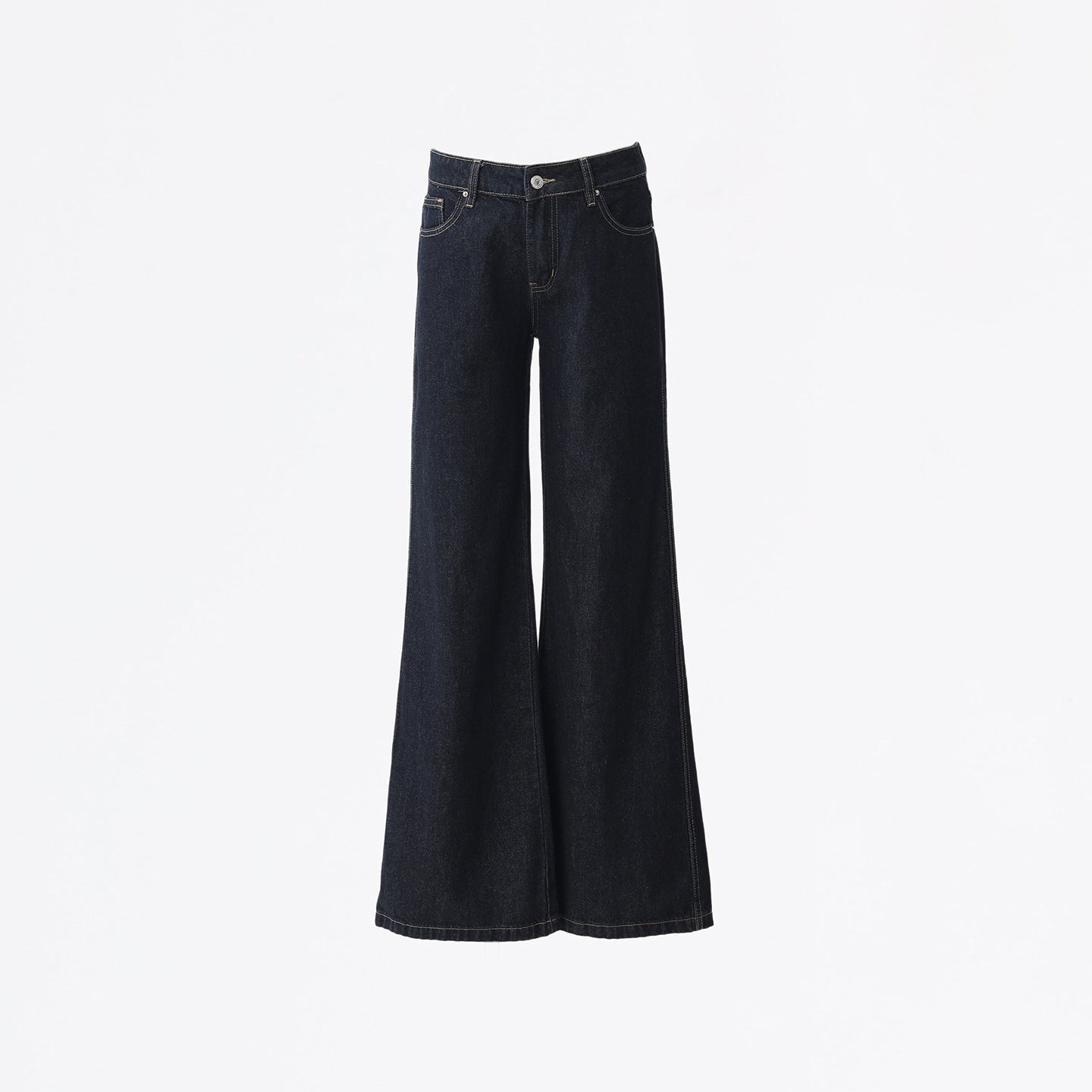 Women's Flared Denim Pants - Deep Blue Slimming Drape Casual Hoof Bell-Bottom Trousers