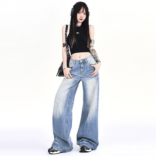Women's Loose Denim Pants - Vintage High Waist Slim Wide Leg Trousers