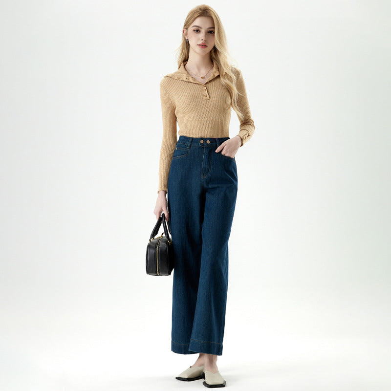 Women's Vintage Wide-Leg High-Waisted Jeans - Denim Blue