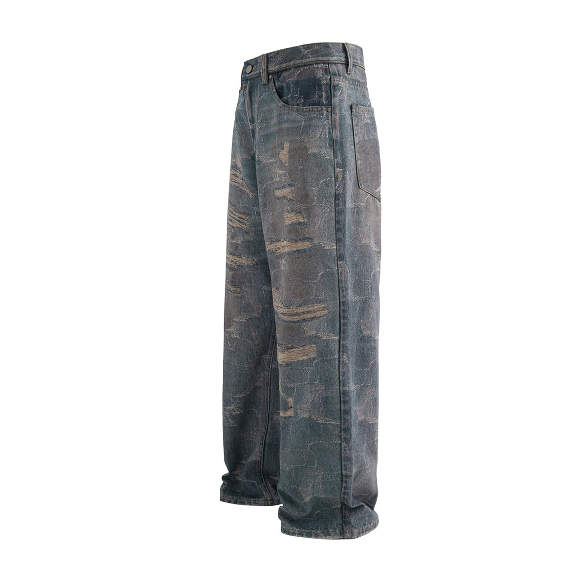 High Street Washed 3D Printed Baggy Wide Leg Jeans
