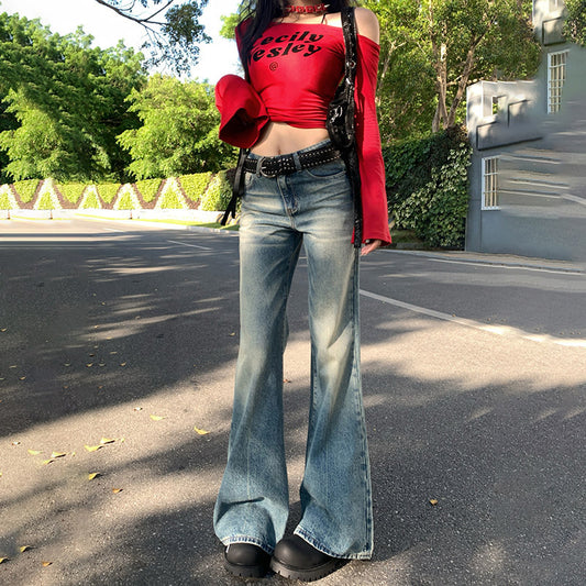 Women's High-Waisted Spicy Girl Flare Jeans - Slimming Floor-Length Pants