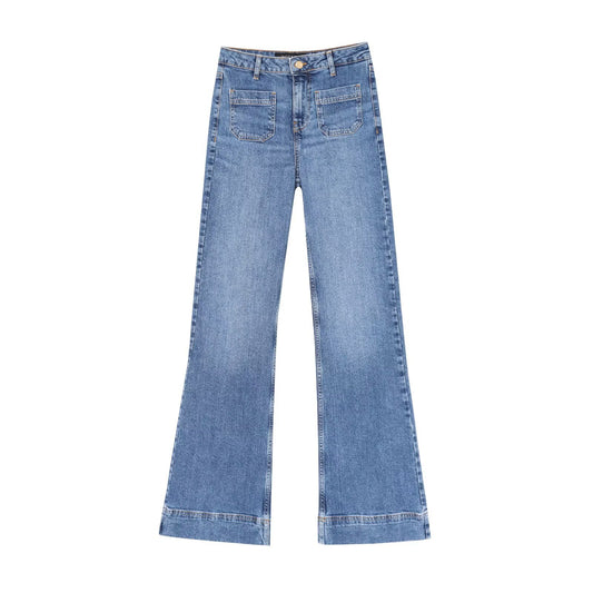 Women's Pocket Decoration Micro Flared Denim Pants