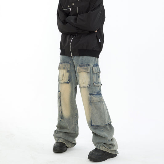 Multi Pocket Loose Wide Leg Pants - Stylish and Functional Denim