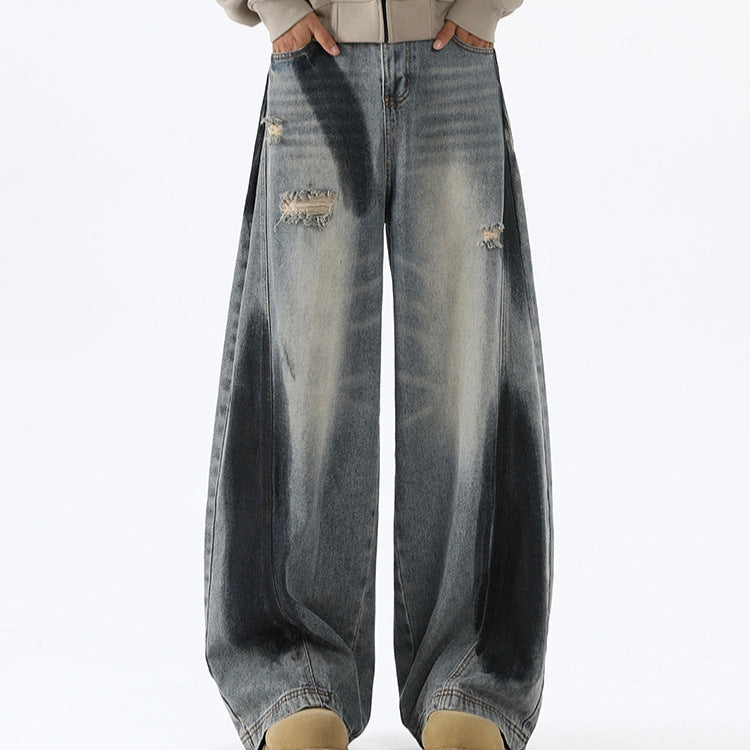 Japanese Premium Denim Bending Knife Deconstruction Spray Painting Jeans