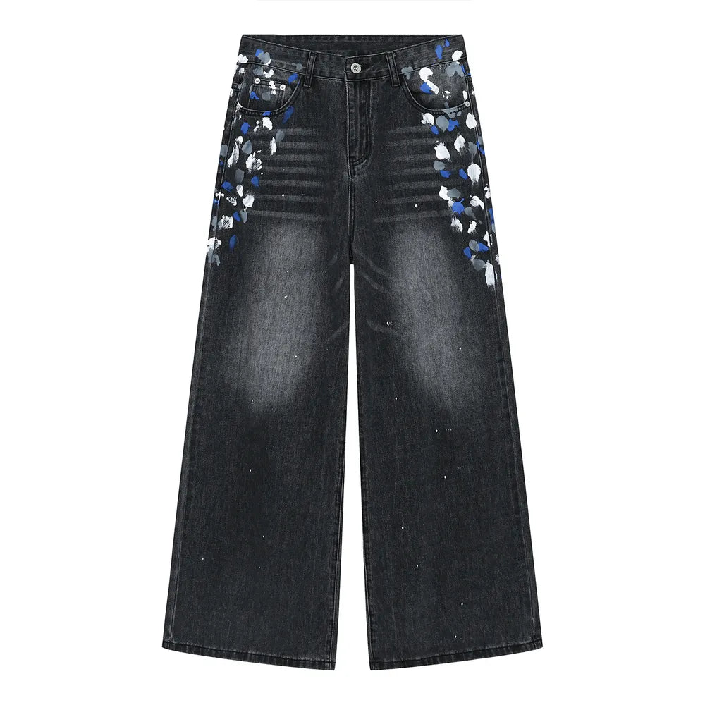 Watercolor Wide Leg Jeans with Pockets