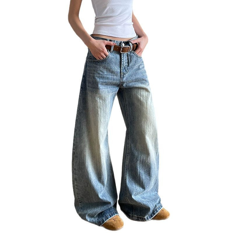 Bamboo Patterned Washed Light Blue Curved Knife Jeans