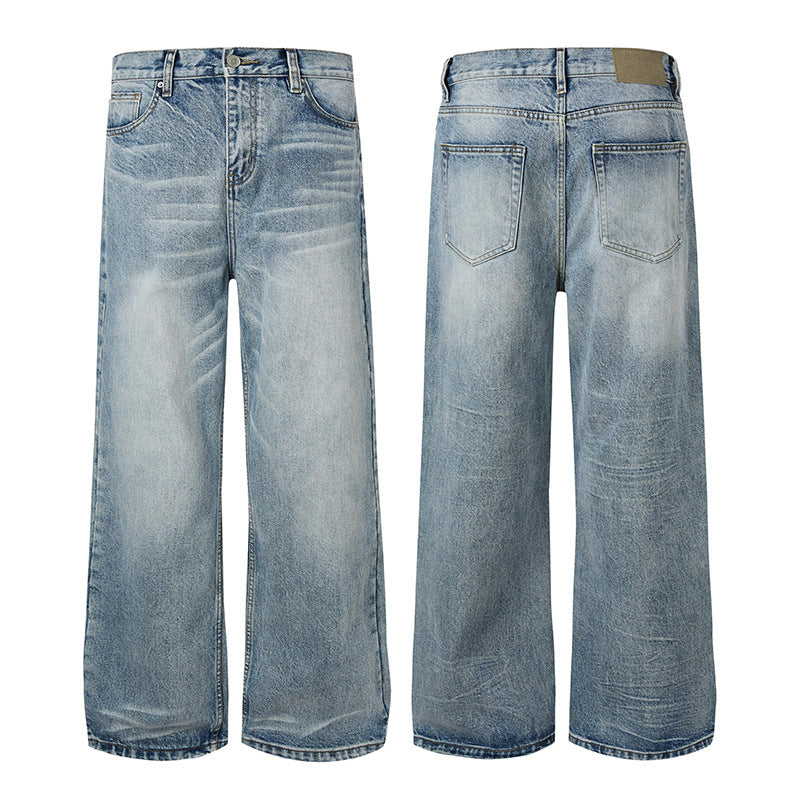 Washed Distressed Cat Whisker Denim Trousers - Summer Loose Fit Unisex Long Pants