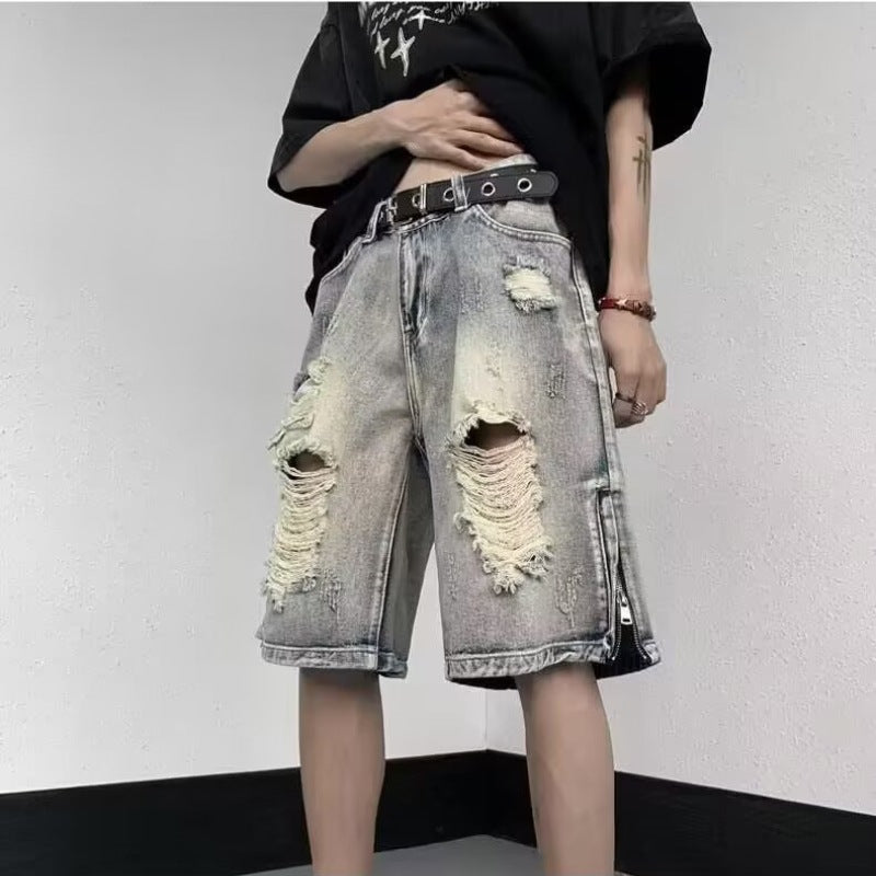 Five Point Hole Beggar Jeans Shorts for Men