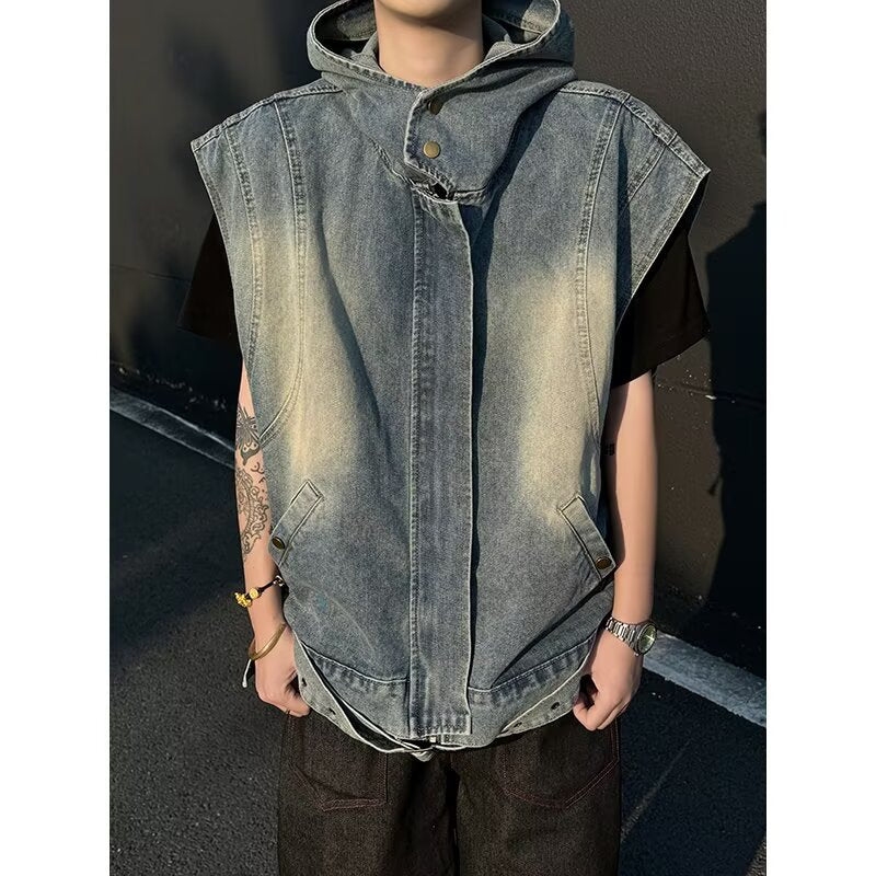 Multi Pocket Denim Strap Loose Slimming Casual Vest